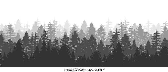 Black tree forest background. Hand drawn isolated illustrations. tree for winter season.