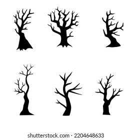 Black tree in the forest. Dead tree icon for at halloween. Black wood. The tree branch