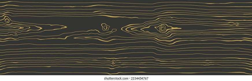 Black tree with golden fibers. Dark brown wenge wooden wall plank, table or floor surface. Wood grain  seamless texture, vector background.
