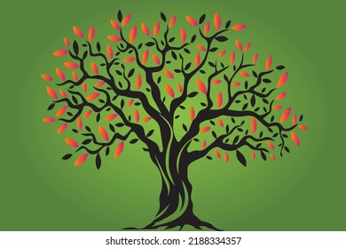 Black tree with green background
