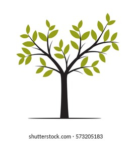 Black Tree with Green Leafs. Vector Illustration.