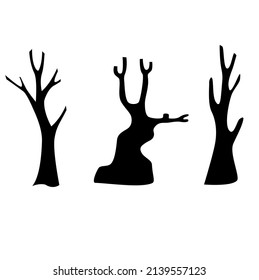 Black tree icon in forest. Branch design. Dead tree in nature