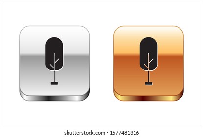 Black Tree icon isolated on white background. Forest symbol. Silver-gold square button. Vector Illustration