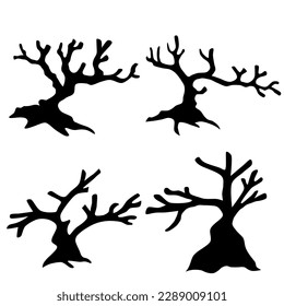 Icono de árbol negro en la naturaleza. Diseño de silueta de árbol. Rama en el bosque. Árbol negro para la decoración.