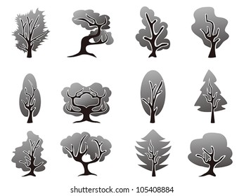 black tree icons set