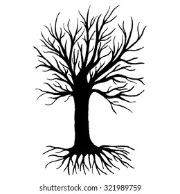 Black tree illustration on simple white background