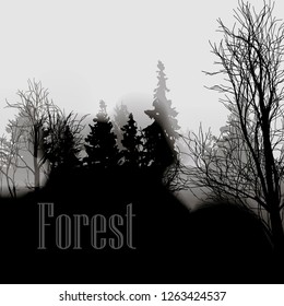 Black Tree ink blots, splashes, spray texture isolated on gray background. ink effect Forest