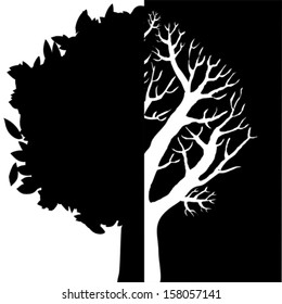 Black tree isolated on White background. Vector illustration 