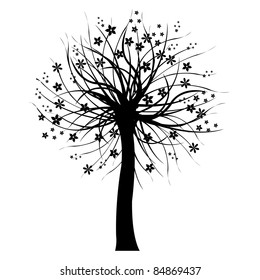 Árbol Negro, Aislado En Fondo Blanco, Ilustración Vectorial
