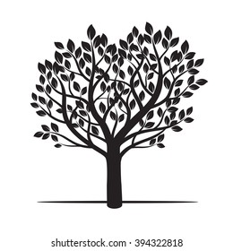 Black Tree and Leafs. Vector Illustration.