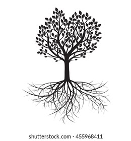 Black Tree and Leafs. Vector Illustration.