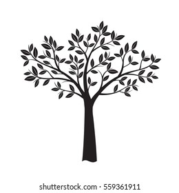 Black Tree and Leafs. Vector Illustration.