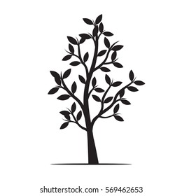 Black Tree and Leafs. Vector Illustration.