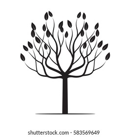 Black Tree with Leafs. Vector Illustration.