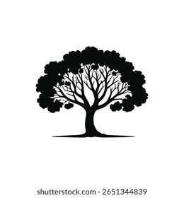 A black tree with leaves and grass