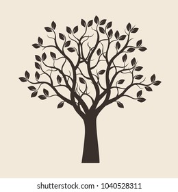 Black Tree with Leaves. Vector Illustration.