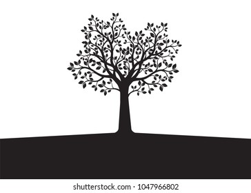 Black Tree with Leaves. Vector Illustration.