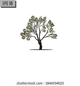 Black Tree with Leaves. Vector Illustration.