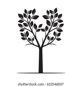 Black Tree with Leaves. Vector Illustration.