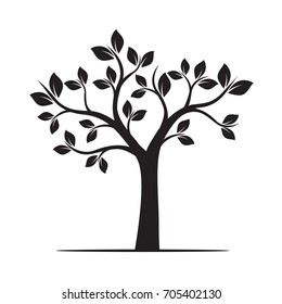 Black Tree with Leaves. Vector Illustration.