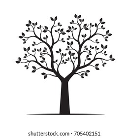 Black Tree with Leaves. Vector Illustration.