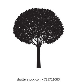 Black Tree with Leaves. Vector Illustration.