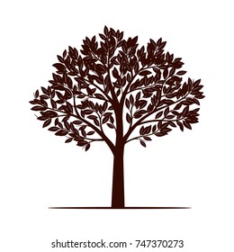 Black Tree with Leaves. Vector Illustration.