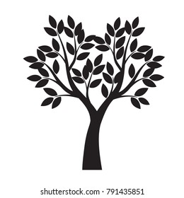 Black Tree with Leaves. Vector Illustration.