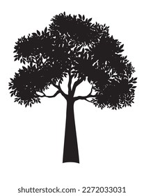 Black Tree with Leaves. Vector outline Illustration.
