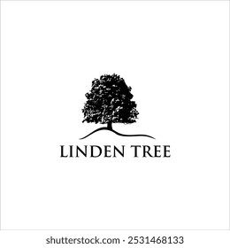 Logotipo de tilo del árbol negro, Plantilla de Vector del árbol del roble de la silueta