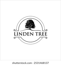 Logotipo de tilo del árbol negro, Plantilla de Vector del árbol del roble de la silueta