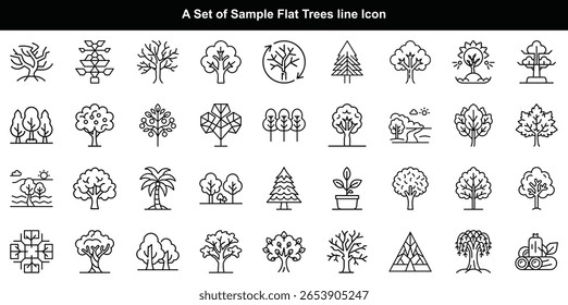 Black Tree Line Icon Set
