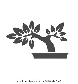 Black tree logo illustration icon. Bonsai