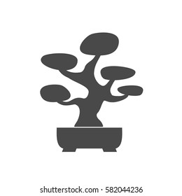 Black tree logo illustration icon. Bonsai