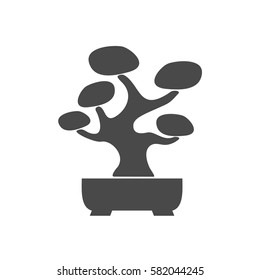 Black tree logo illustration icon. Bonsai