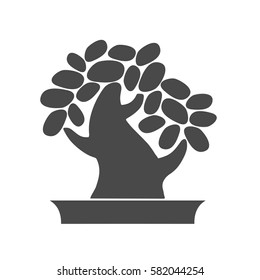 Black tree logo illustration icon. Bonsai
