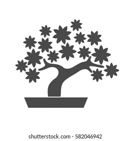 Black tree logo illustration icon. Bonsai