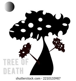 black tree and moon illustration on a plain background