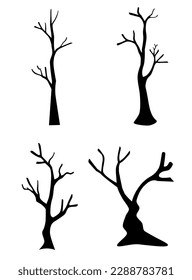 Árbol negro en la naturaleza. Perenniales muertos en la madera. Hojas secretarias permanentes de árbol. Árboles en otoño. Diseño de árbol negro para decorar. Árbol viejo en el bosque.