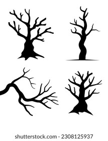 Black tree in the nature. Plant silhouette vector. Dead tree in forest. Decorative tree design set. Black tree silhouette.