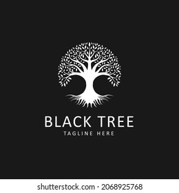Black Tree Oak Banyan Maple Emblem logo design vector