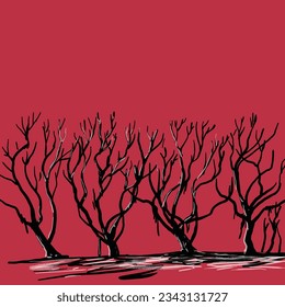 black tree on red background