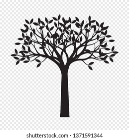 Black Tree on transparent background. Vector Illustration. Isolated object.