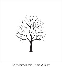 Árbol negro sobre fondo blanco. Ilustración vectorial