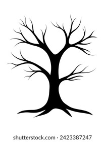 Black tree outline without leaves on white background. Winter, fall, autumn nature. Vector art