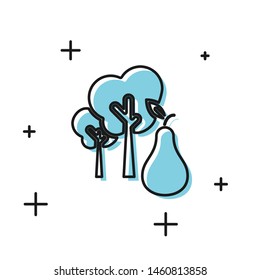 Black Tree with pears icon isolated on white background. Agricultural plant. Organic farm product. Gardening theme.  Vector Illustration