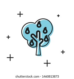Black Tree with pears icon isolated on white background. Agricultural plant. Organic farm product. Gardening theme.  Vector Illustration