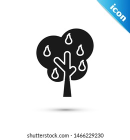 Black Tree with pears icon isolated on white background. Agricultural plant. Organic farm product. Gardening theme.  Vector Illustration
