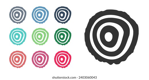 Black Tree rings icon isolated on white background. Wooden cross section. Set icons colorful. Vector