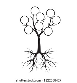 Black Tree with Rings and Root. Vector Illustration. Plant in garden.